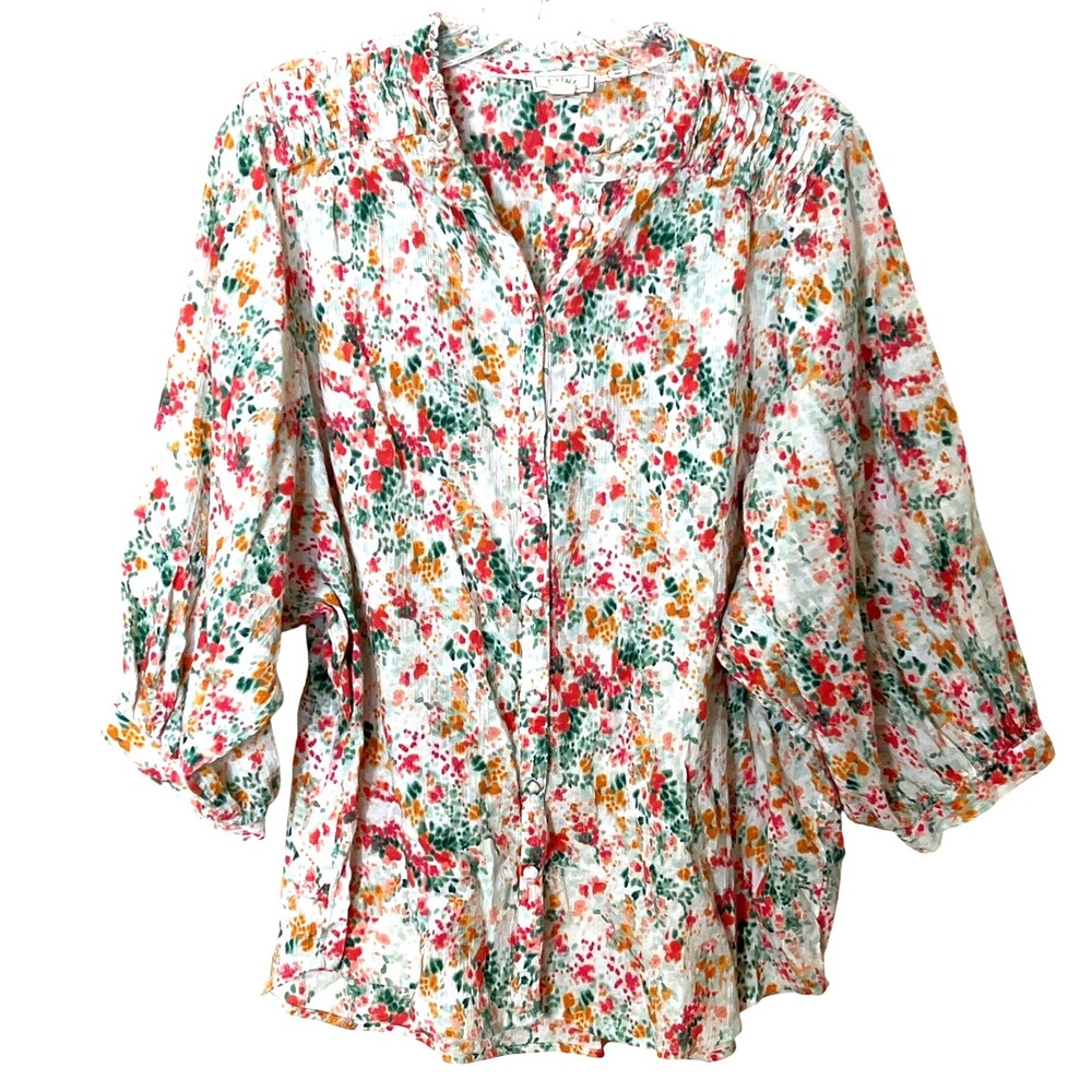 Fat Face Evelyn Fleur Meadow Blouse Ivory Multi Floral Cottagecore Large EUC
